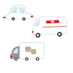 a set of cars for children doodle ambulance