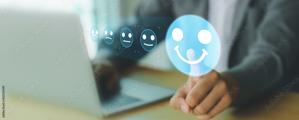 Aufkleber customer service satisfaction survey feedback for business review rating and best service or finance