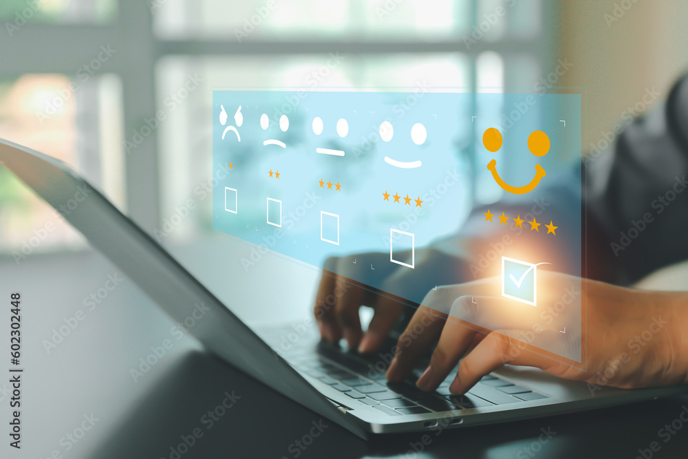 Aufkleber customer service satisfaction survey feedback for business review rating and best service or finance