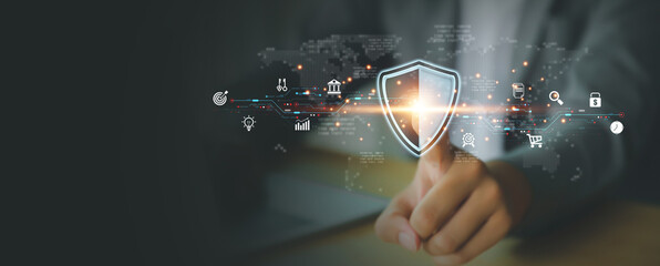 Cyber security or cybercrime attack and threats to the Internet personal information computer network or key lock login to privacy website protection or email access identity concepts.