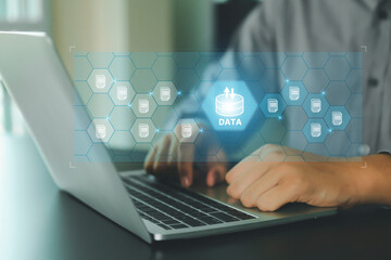 Database management cloud computing or data center cyber security file document transfer or business administrator analysis to growth and service information technology system concepts.