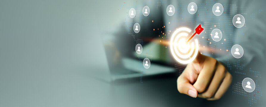 Dartboard or bullseye for business target goal digital transformation technology system and e-commerce strategy planning on online marketing and customer service ideas.