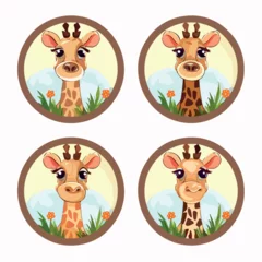Muurstickers Aap Collection of giraffes. Animals of Africa. Wild nature. Vector illustration, isolated on white background. Cartoon, logo style