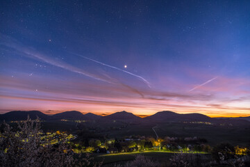The planet Venus over the Palatinate Forest as seen from the hill Little Kalmit near Ilbesheim in Germany.