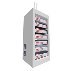 Data network server in cabinet. Diagnostic test in computer room technology