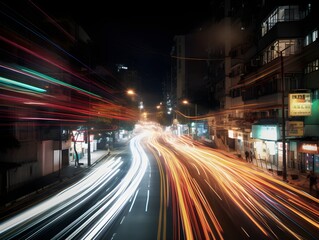 Fototapeta na wymiar Rush Hour: Blurred City Lights Abstract Background