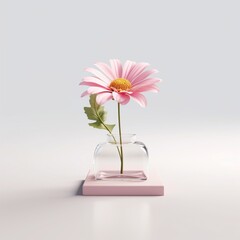 sweet pink flower with leave in glass vase
