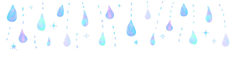 Beautiful gradation drops and raindrops background, simple and cute hand-painted watercolor illustration / きれいなグラデーションの雫と雨粒の背景、シンプルでかわいい手描きの水彩イラスト
