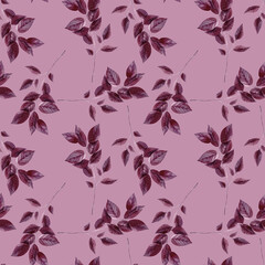 Hand painted watercolor seamless pattern with purple basil