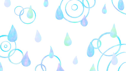 Beautiful gradient drop and rain ripple background, simple and cute hand drawn watercolor illustration / きれいなグラデーションの雫と雨の波紋の背景、シンプルでかわいい手描きの水彩イラスト