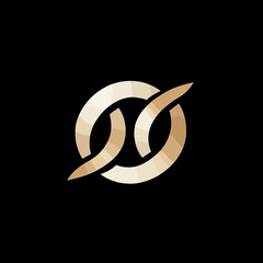 Initial Letter O Logo with Gold Glossy Swoosh and Black Background