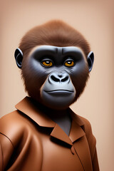 Fototapeta na wymiar Anthropomorphic stylish gorilla in a trendy jacket.