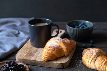 Coffee and croissant. French breakfast. 