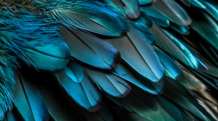 Obraz premium Abstract background with blue feathers, generative AI.