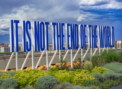 It Is Not The End Of The World is an installation on the roof of the Lingotto car test track La Pista 500, created by FIAT.Turin - Italy, May 11, 2023