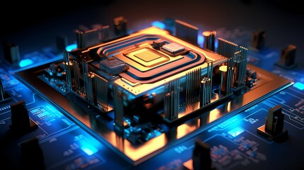 Microchip or microprocessor, hardware engineering. Futuristic microchip processor. Generative AI