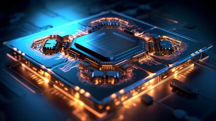 Microchip or microprocessor, hardware engineering. Futuristic microchip processor. Generative AI