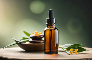 Cosmetic glass dropper bottle with oil, serum  GeneratedAI