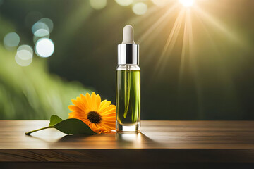 Cosmetic glass dropper bottle with oil, serum Generated AI