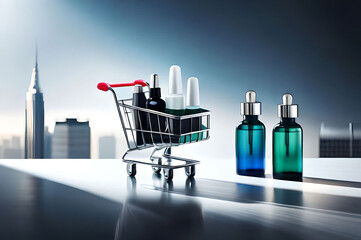 shopping cart with bottles Generate AI
