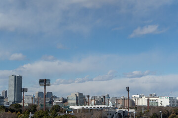 Fototapeta na wymiar 新木場の駅から眺める都市景観(1月)