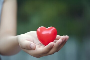 Obraz premium woman care valentine hold health cardiogram red hand donor female love. Generative AI.