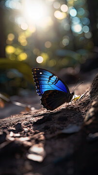 Ulysse butterfly in nature, morning light