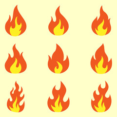 Fire flame icons set isolated on white background.