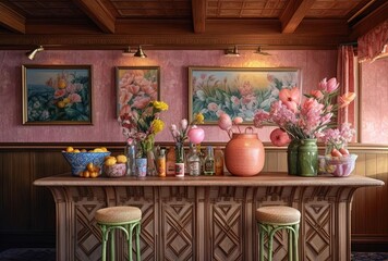 painted wooden paneling above bar, generative ai