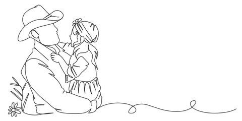 Fathers day line art vector illustration, father and daughter line art hand drawn vector illustration