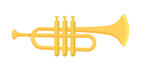 Trumpet, brass musical instrument of jazz band musician, golden vintage pipe bugle