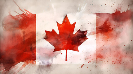Canada Day, Canada flag AI generated watercolor painting style content, idea for background or postcard