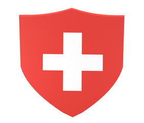 Obraz premium red shield with white medic cross symbol decoration, icon, illustration, transparent background.