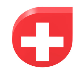white medic cross symbol with red decoration like droplet, 3d icon, 3d illustration, medic icon, simple illustration.