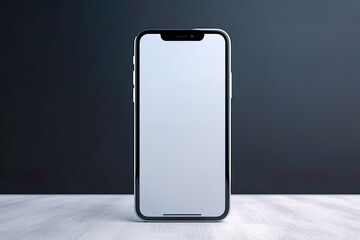 Mockup smartphone with blank white screen top view on black background. Copy space for advertisement. 