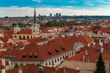 Cityscape of Prague with red roofs, Czech Republic, Europe. beautiful view