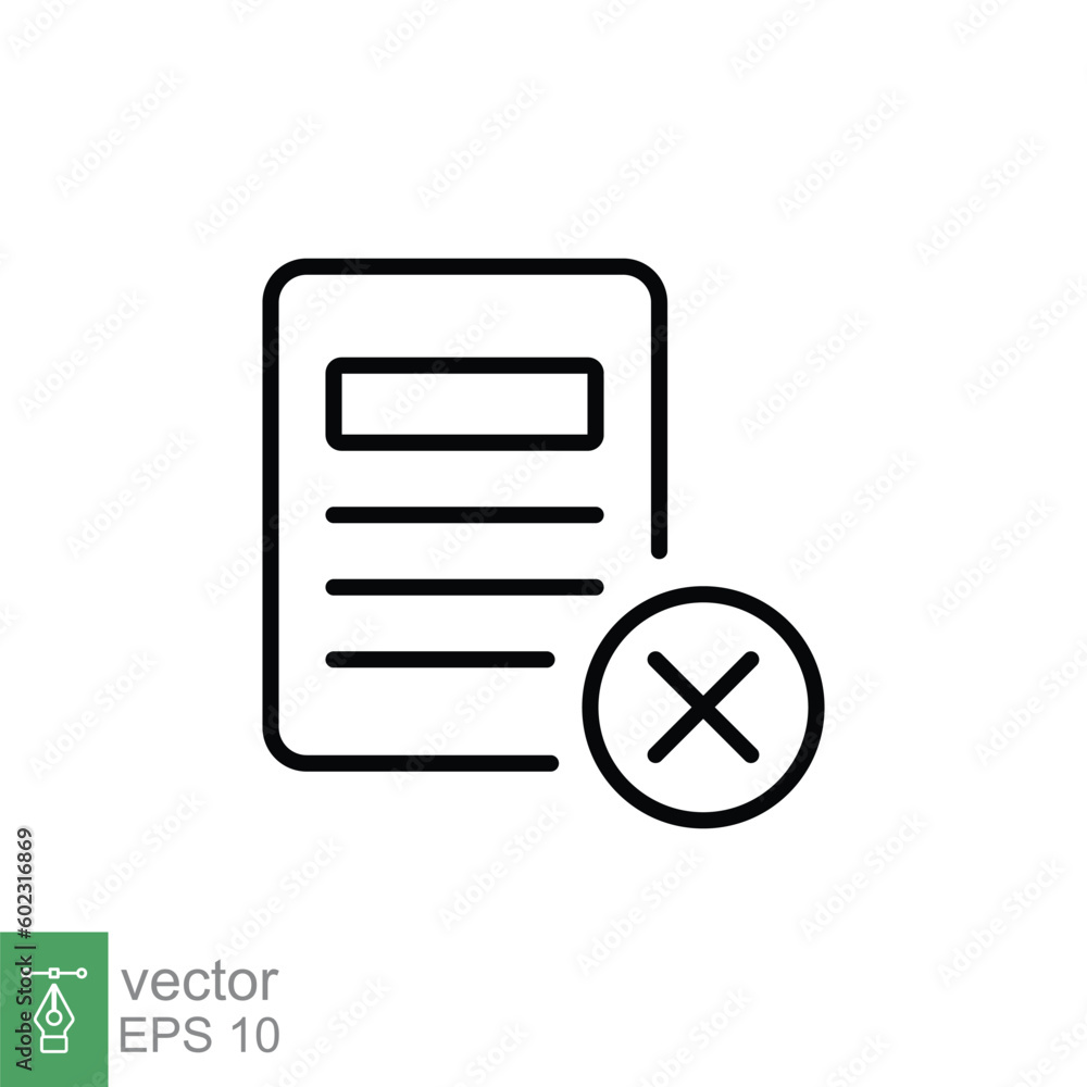 Poster cancel document icon. simple outline style. paper with cross, delete, close, error file concept. thi