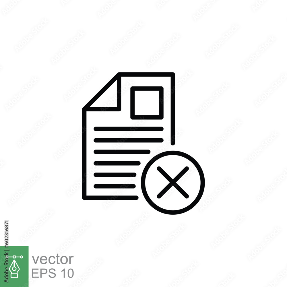 Poster cancel document icon. simple outline style. paper with cross, delete, close, error file concept. thi