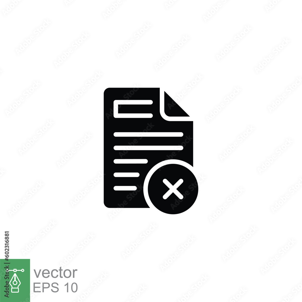 Poster cancel document icon. simple solid style. paper with cross, delete, close, error file concept. black