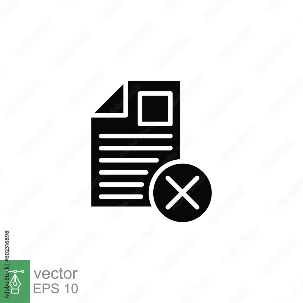 Poster cancel document icon. simple solid style. paper with cross, delete, close, error file concept. black