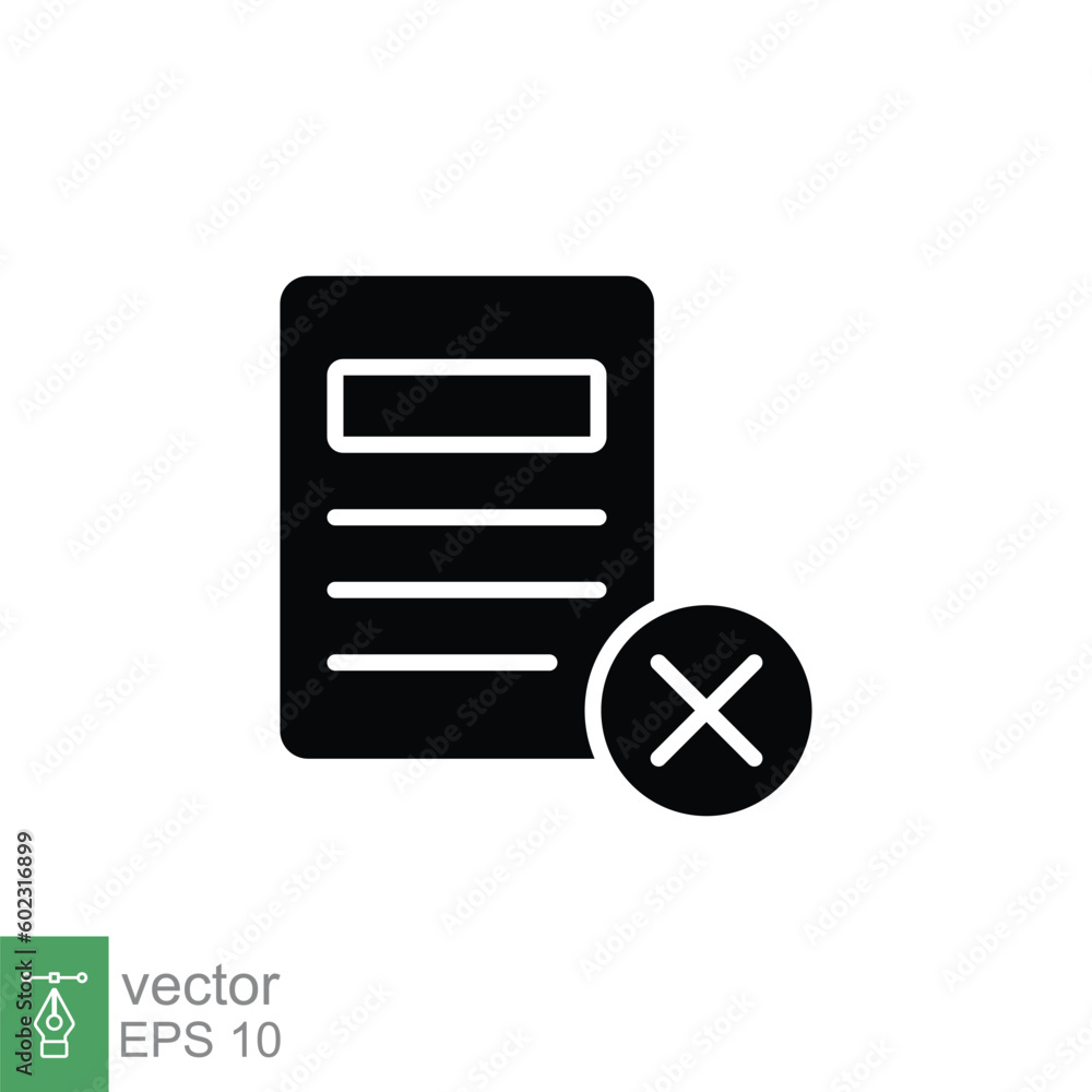 Poster cancel document icon. simple solid style. paper with cross, delete, close, error file concept. black