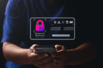 User authentication system with username and password, cybersecurity concept, information security, and encryption, Secure Internet network data protection access, technology computer security system