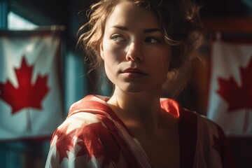 Happy Canada day, Dominion . Maple leafposter for celebrate national day of Canada.1st of July celebration background. Canada independence patriotism card. Canada flag, red maple leaf. Generative AI