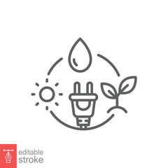 Renewable energy icon. Simple outline style. Zero emission, sustainability, green, eco concept. Thin line symbol. Vector symbol illustration isolated on white background. Editable stroke EPS 10.