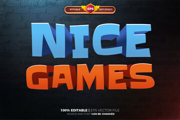 Naklejka na ściany i meble Nice Games 3D Text Effect cartoon game logo template