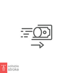 Money transfer icon. Simple outline style. Deposit, cash, fast payment, pound, atm, business concept. Thin line symbol. Vector symbol illustration isolated on white background. Editable stroke EPS 10.