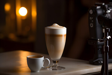 A latte with steamed milk and a small amount of foam on top. Generative AI.