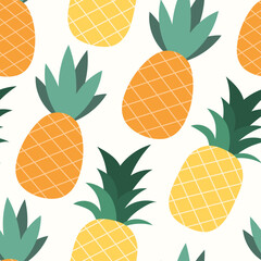 Seamless pattern with pineapples on a white background - obrazy, fototapety, plakaty