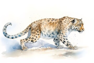 light watercolor, A detailed illustration of a critically endangered Amur leopard