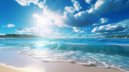 Obraz premium A beautiful beach with crystal blue water and white sand. AI generative